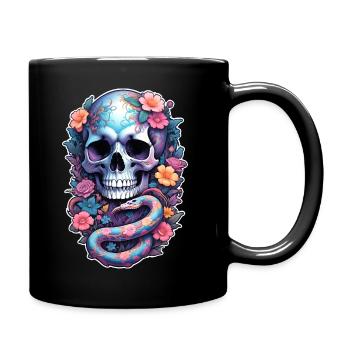Skull skull colorful snake, flowers, color - Full Colour Mug - black - Right