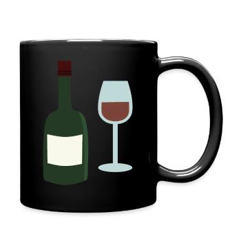 Weinflasche und Weinglas - Tasse einfarbig - Schwarz - Rechts