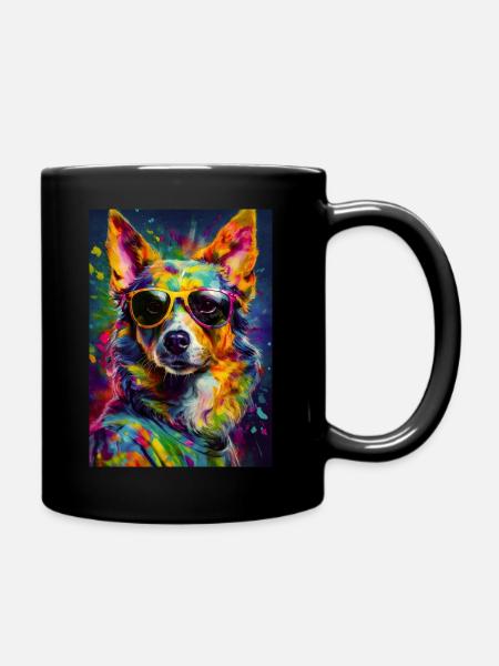 Dog pop art portrait - Full Colour Mug - black