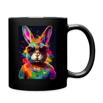 portrait pop art coloré de lapin - Mug uni - noir - Droite
