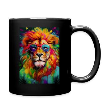 Pop Art Lion Portrait - Full Colour Mug - black - Right