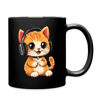 Cute Cat Headset Music - Full Colour Mug - black - Right