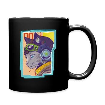 NekoMori Cybercat - Full Colour Mug - black - Right