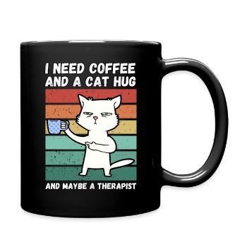 I need coffee and a cat hug - Full Colour Mug - black - Right