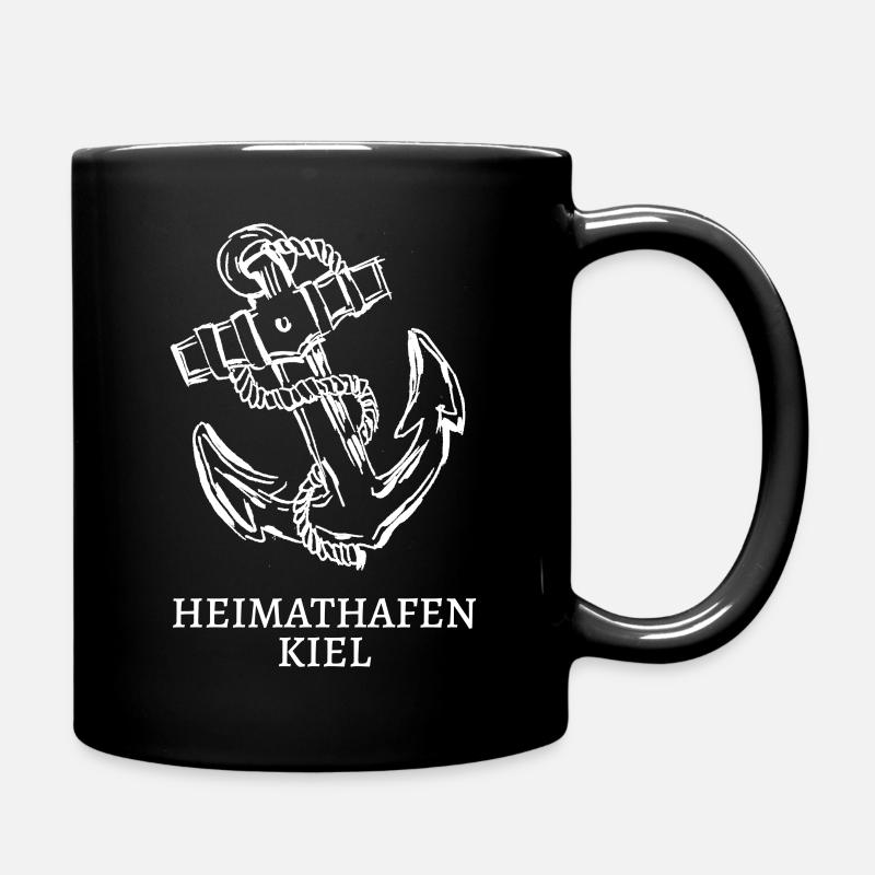 Heimathafen Kiel mit Anker, weiß - Tasse einfarbig - Schwarz