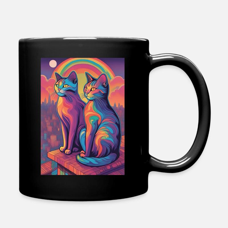 Chat psychédélique arc-en-ciel - Mug uni - noir