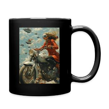 Frau steampunk Motorrad - Tasse einfarbig - Schwarz - Rechts