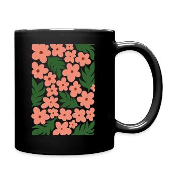 Florales Muster – Rosa Blüten & Grüne Blätter - Tasse einfarbig - Schwarz - Rechts