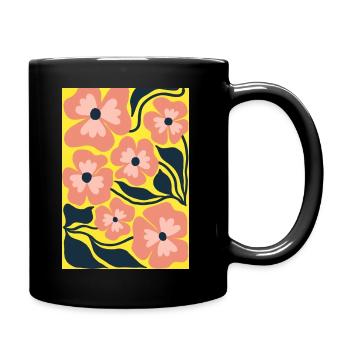 Retro-Blumenmuster – Gelb, Rosa & Blau - Tasse einfarbig - Schwarz - Rechts