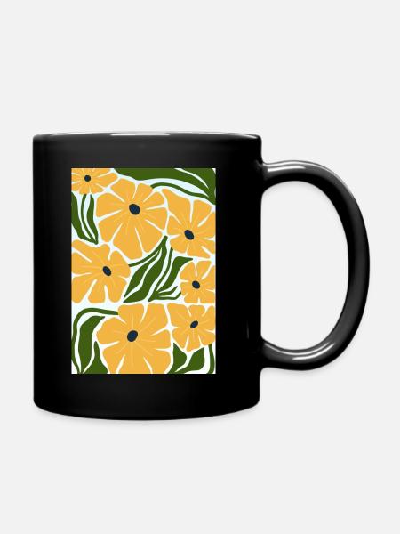 Butterblumen-Muster – Handgezeichnete florale Illu - Tasse einfarbig - Schwarz
