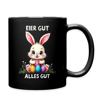 Osterhase lustig niedlich Osterei Ostern Sprüche - Tasse einfarbig - Schwarz - Rechts