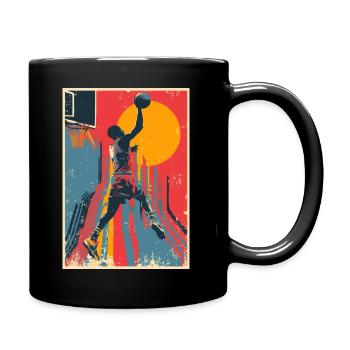 Vintage Basketball Dunk vor gelber Sonne. - Tasse einfarbig - Schwarz - Rechts