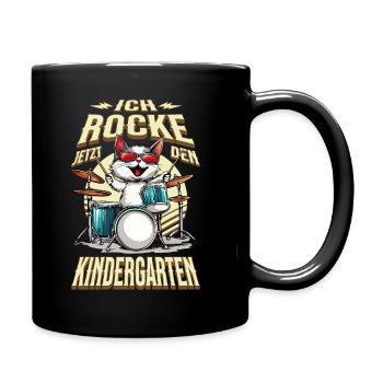 Kindergarten Kita Katze Schlagzeug Rock Musik - Tasse einfarbig - Schwarz - Rechts