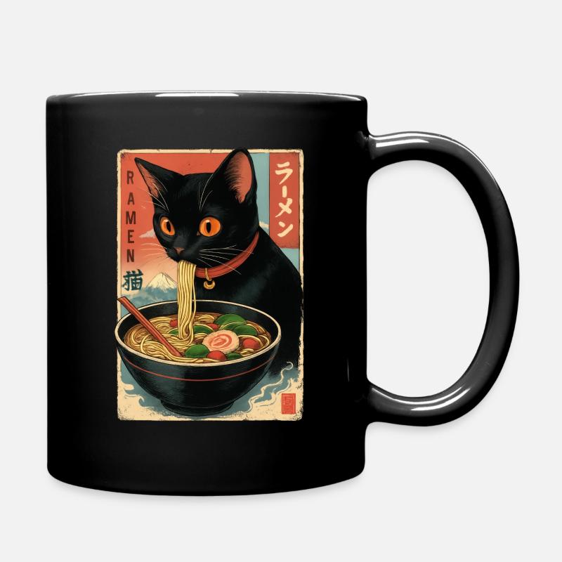 Asia Cat Eating Ramen Illustration - Tasse einfarbig - Schwarz