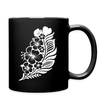 Tropischer Hibiskus & Palme - Tasse einfarbig - Schwarz - Rechts