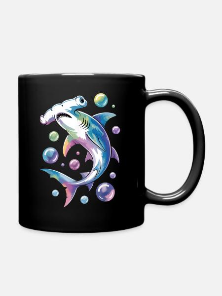 Vibrant Shark with Bubble Accents - Full Colour Mug - black
