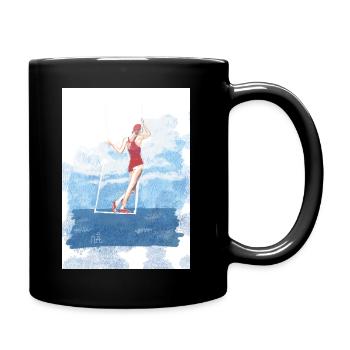 Frau in rotem Badeanzug schaukelt am meer - Tasse einfarbig - Schwarz - Rechts