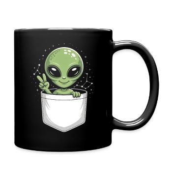 Mignon dessin animé extraterrestre de poche avec signe de paix - Mug uni - noir - Droite