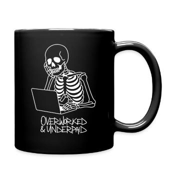 Overworked & Underpaid Skeleton Work Shirt - Full Colour Mug - black - Right
