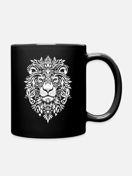 Abstrakter Löwe Löwenkopf in Ornamentik - Tasse einfarbig - Schwarz
