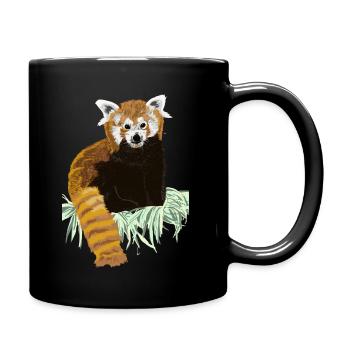 Roter Pandabaer auf Heu sitzend - Tasse einfarbig - Schwarz - Rechts