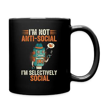 Humorous robot with cat motif - Full Colour Mug - black - Right