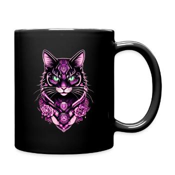 Futuristischer Katzenporträt-Druck - Tasse einfarbig - Schwarz - Rechts