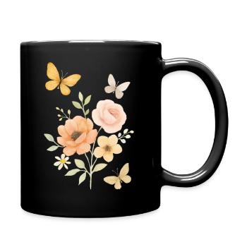 Fleurs pastel motifs papillon - Mug uni - noir - Droite
