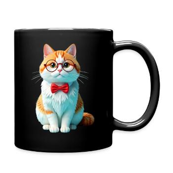 Katzenfreund mit Brille und Fliege Tiere Design  - Tasse einfarbig - Schwarz - Rechts