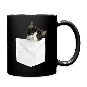 Cat Pocket peeks cute cat in the pocket - Full Colour Mug - black - Right