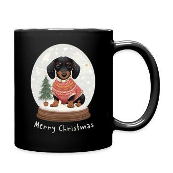 Cute Dachshund in Snow Globe– Merry Christmas Gift - Tasse einfarbig - Schwarz - Rechts