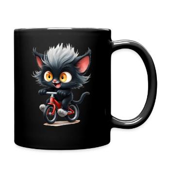 Chaton cycliste sur vélo rouge - Mug uni - noir - Droite