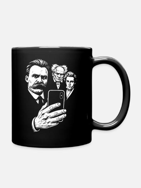 Nietzsche-Selfie mit Schopenhauer und Kierkegaard - Tasse einfarbig - Schwarz