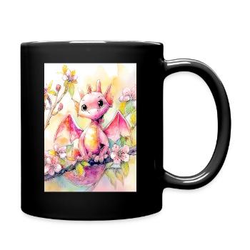 Floral Watercolor Dragon - Full Colour Mug - black - Right