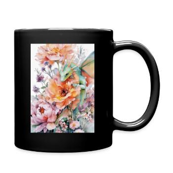 Watercolor Dragon and Flower Gardens - Full Colour Mug - black - Right