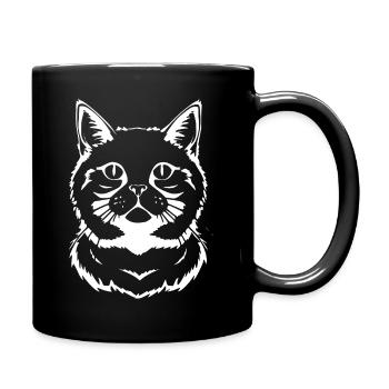 Katze Silhouette weiß Geschenk Katzenliebhaber - Tasse einfarbig - Schwarz - Rechts
