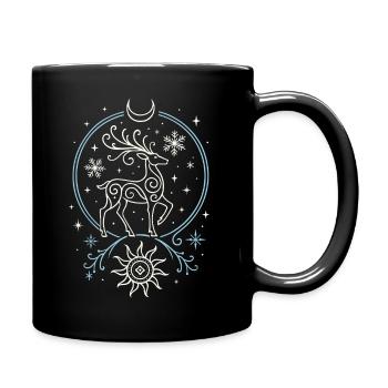 Yule Hirsch mit Sonne, Mond und Geweih - Tasse einfarbig - Schwarz - Rechts