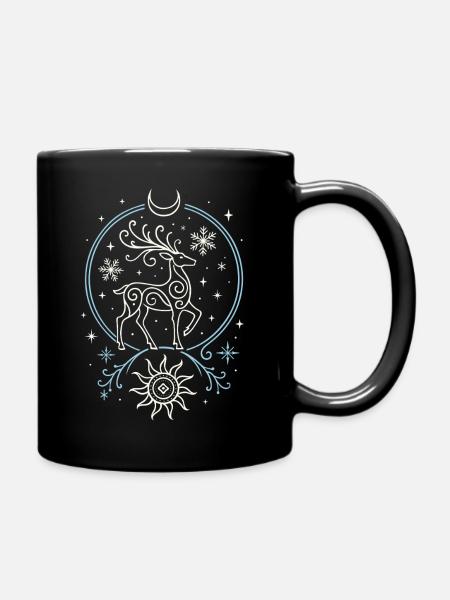 Yule Hirsch mit Sonne, Mond und Geweih - Tasse einfarbig - Schwarz
