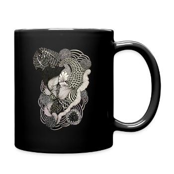 Linear flower tendrils - Full Colour Mug - black - Right