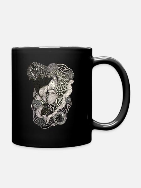 Linear flower tendrils - Full Colour Mug - black