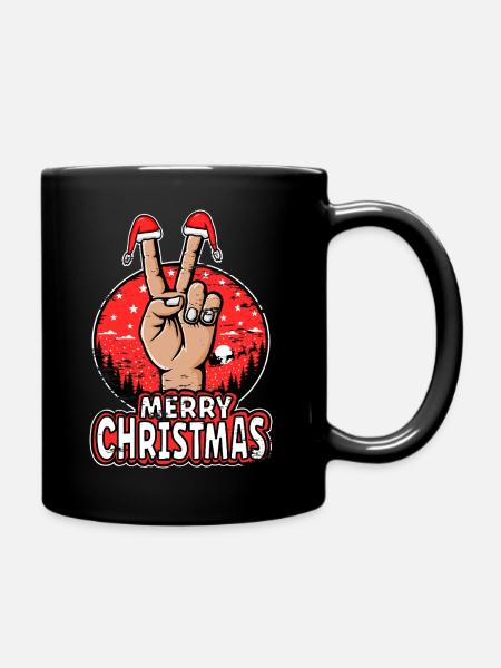 Frohes Weihnachten Peacezeichen Motiv Rosa used - Tasse einfarbig - Schwarz