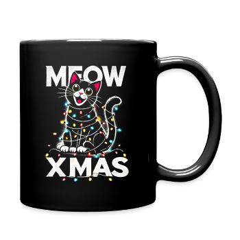Miau Weihnachten süße Katze in Lichter gewickelt Weihnachten T-Shirt - Tasse einfarbig - Schwarz - Rechts