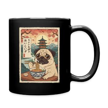 Mops Ramen Japanischer Vintage Stil - Tasse einfarbig - Schwarz - Rechts