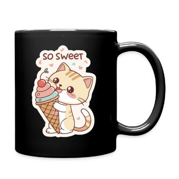 Gourmet-Katze und Pastellkegel - Tasse einfarbig - Schwarz - Rechts