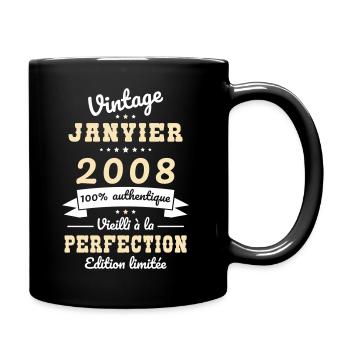 18. Geburtstag – Jahrgang – Januar 2008 - Tasse einfarbig - Schwarz - Rechts