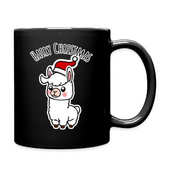 Niedliches Alpaka mit Zipfelmütze für die Festtage - Tasse einfarbig - Schwarz - Rechts
