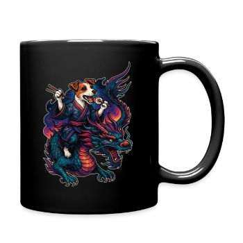 Sushi Jack Russell Terrier Kimono Drache Geschenk - Tasse einfarbig - Schwarz - Rechts