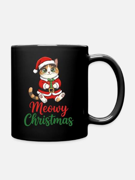 Miau-Weihnachts-Weihnachtskatze - Tasse einfarbig - Schwarz