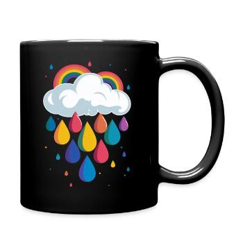 Rainbow Cloud Colorful Raindrops Graphic - Full Colour Mug - black - Right