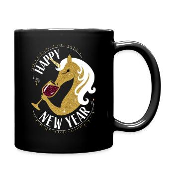 Happy New Year New Year's Eve New Year Unicorn Wine - Full Colour Mug - black - Right